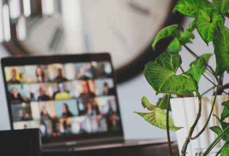 Remote Work - black flat screen tv turned on near green plant