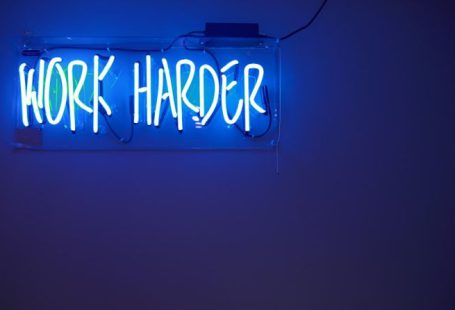 Fitness Startups - blue Work Harder neon signage